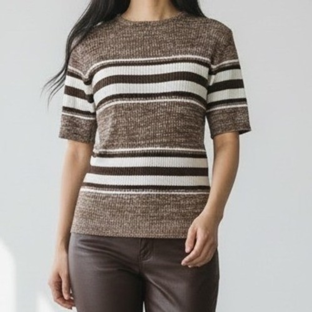 Vintage Funky Groovy Threads Kennington Striped Rib Knit Top Sweater Boho Small